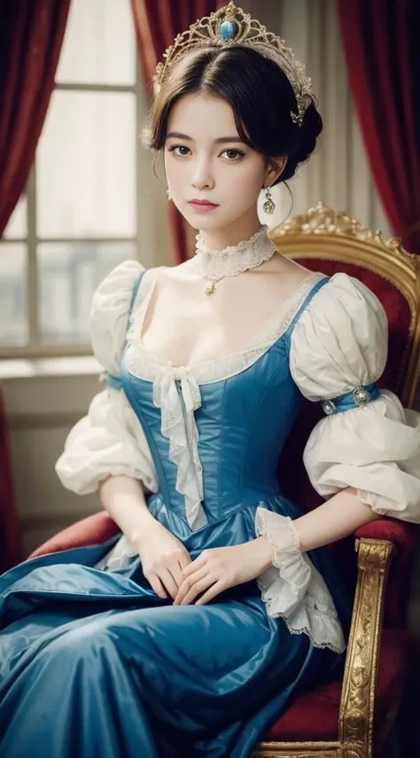 oil、Highest quality、masterpiece、One girl、Dresses from the Belle Époque era、Lady、Swedish、Woman in blue dress, ロココQueen, rococo style portrait, Exquisite and aristocratic, Aristocratic appearance, Renaissance style, victorian aristocracy, 優雅なLadyとして, 1 7 th ...