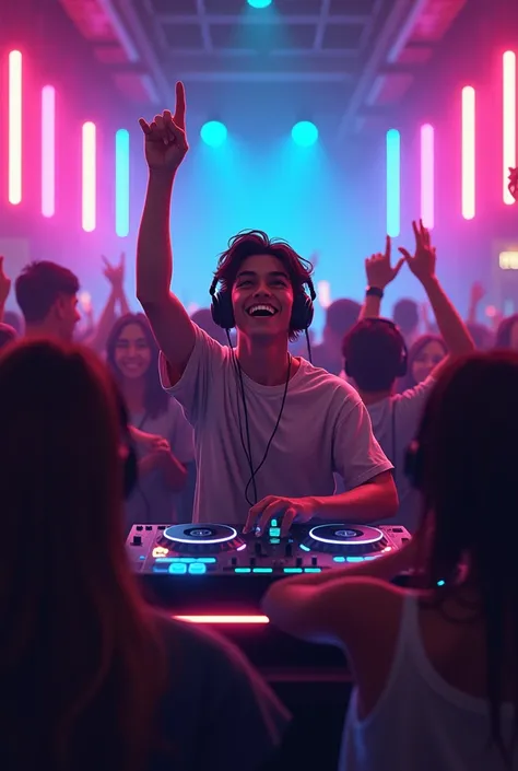 Positive image for a remix song named Not to me, from Bernardo DJ use an Alone style image of the DJ , use a youthful face with people enjoying and pixelated and in gamer mode with LEDs and DJ