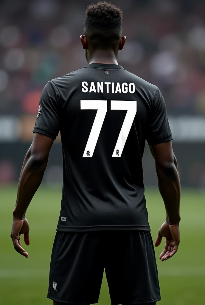 Give me a soccer jersey with the name Santiago and the number 77 but only the black jersey