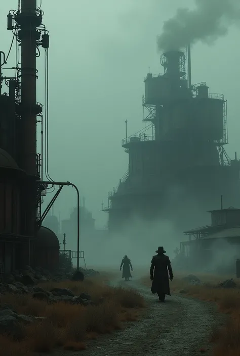 Horror scenery, scary, dark, steampunk, western style,16:9