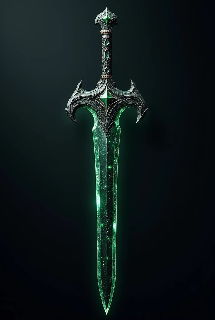 big sword, Thin obsidian blade, shining with stars, complex design