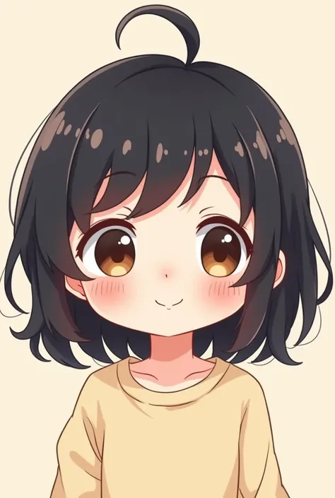 Black haired kawaii girl logo, brown eyes for video game channel