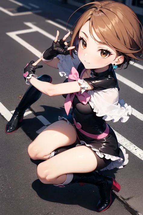 cureblack, cure black, ahoge, (brown eyes:1.5), brown hair, eyelashes, short hair, (swept bangs:1.5),
break arm warmers, bike sh...