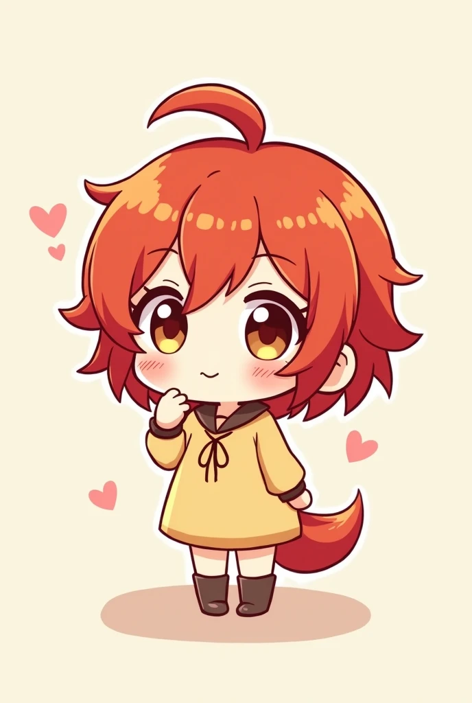 Chibi style drawing of a white redhead with brown eyes 