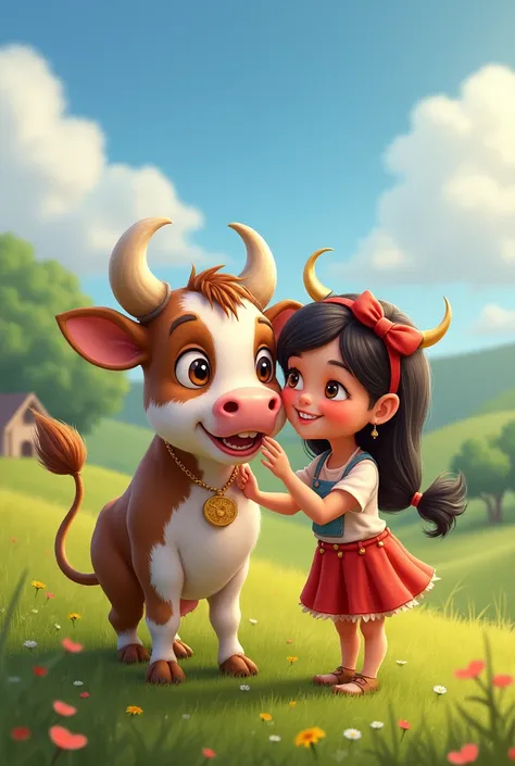 Bad cow with a cute girl