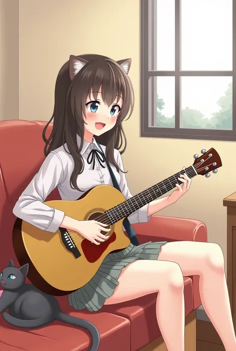 anime、Singing and playing the guitar、Knee pillow woman、Cat