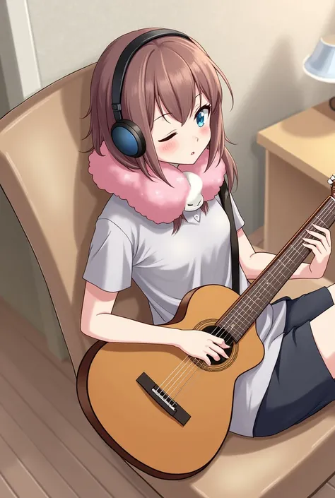 anime、Singing and playing the guitar、Knee pillow woman、Cat