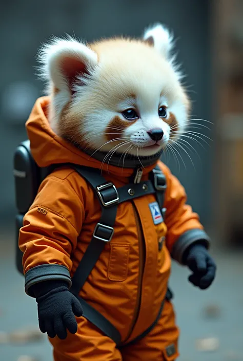 A very beautiful kitten baby panda wear a space suit inside internation space station