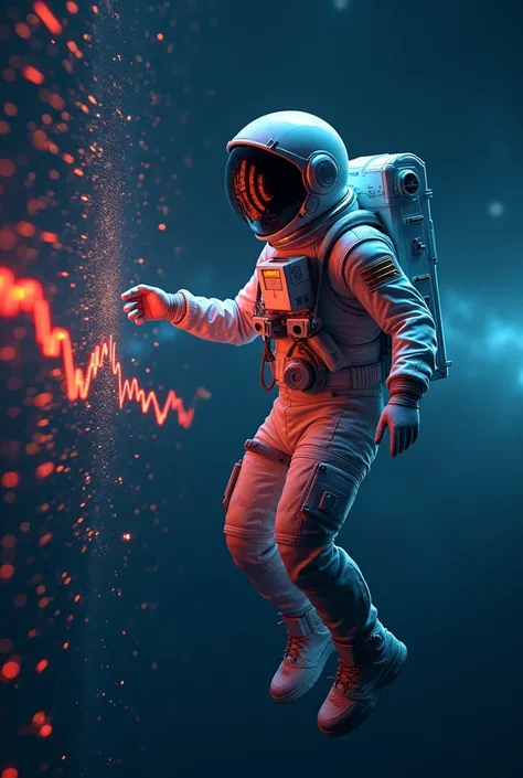 Floating spaceman,cyberpunk,Astronauts look at the K-line,Bitcoin,Background of the vast universe