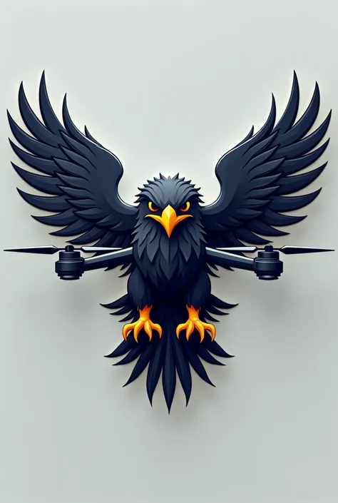 Create a logo for a team of drone operators whose mascot is a peregrine falcon, stylized quadcopter drone that forms a falcon wing, with the front of the drone resembling the fierce face of a bird of prey, a hawk with two sharp talons, Tudo em 3d