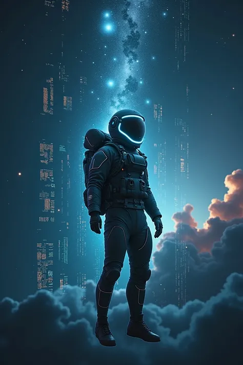 Spaceman,float,Cyberpunk style,Spaceman看K線,Bitcoin,Background of the vast universe,背景一堆Bitcoin,Data K line,BTC