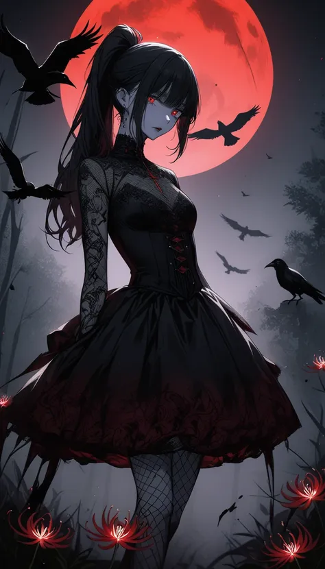 （dark and scary atmosphere,gothic fashion,dark colors）,（highest quality，super exquisite item）,very sexy vampire girl,a large num...