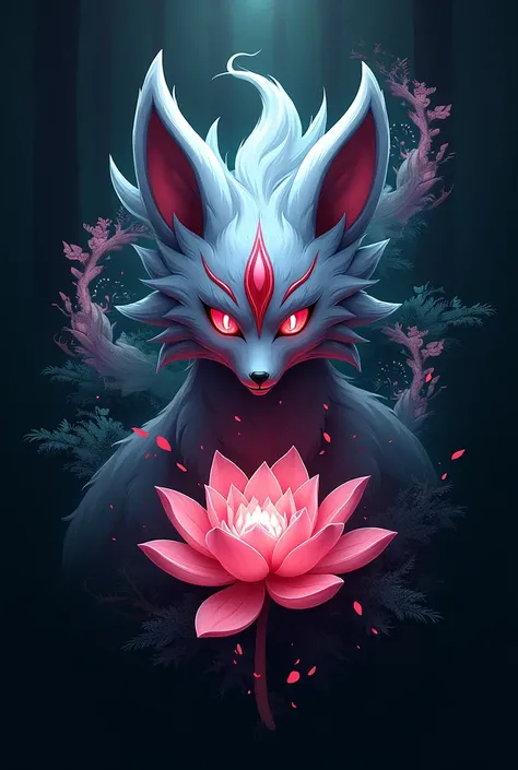 Streamer logo, stream name "spirit lotus", hisuian zoroark pokemon backgrounf