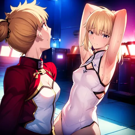 High resolution, 最high resolution,high resolution,{Things to know_f de stay night ufotable:1.15}, Rubio_ Best Quality, masterpiece, フルnude,Sweatだく,Blushing,smile,Armpitアップ,Sweat,Armpitを広げて見せている,bed,Moist,Blonde,whole body,pubic hairあり,Love juice,Armpit,sid...