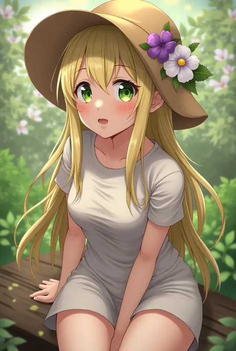 BREAK, rating_safe, zy_mirabel, 1girl, long hair, hat, flower, braid, freckles, hat flower, twin braids, large breasts, green eyes, sit, garden, realistic, photo, real hair, detailed skin, highly detailed, detailed skin, depth of field, film grain,animatio...