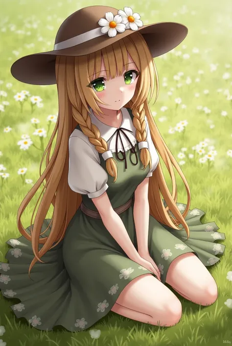 BREAK, rating_safe, zy_mirabel, 1girl, long hair, hat, flower, braid, freckles, hat flower, twin braids, large breasts, green eyes, sit, garden, realistic, photo, real hair, detailed skin, highly detailed, detailed skin, depth of field, film grain,animatio...