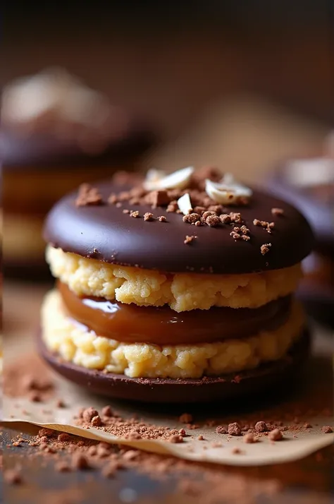 Create an alfajor covered in dark chocolate 