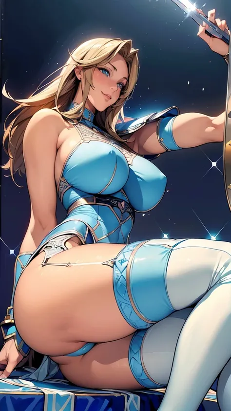 Browsing Caution,Sensual, Long blonde hair, Thick thighs, 8k, 4K, Highest quality, (High resolution:1.6), Cute anime face, Noise Reduction, (Sparkling Blue Eyes, A kind smile:1.3, Kind eyes:1.3)、Toned Abs, Muscular arms, Muscular legs,  Young Face, Anime E...