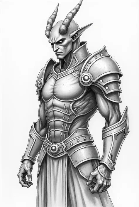 anime style pencil drawing of a demon in armor


