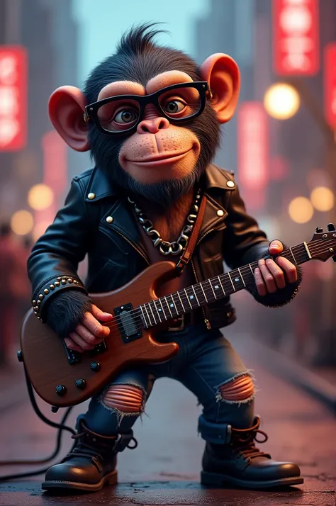 Chimpanzee with glasses dressed as a rocker