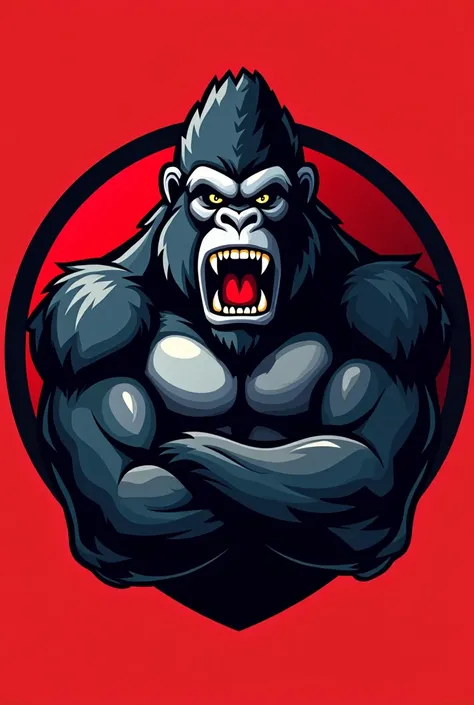 Gorilla sports team emblem with a gorilla as a mascot Red color 