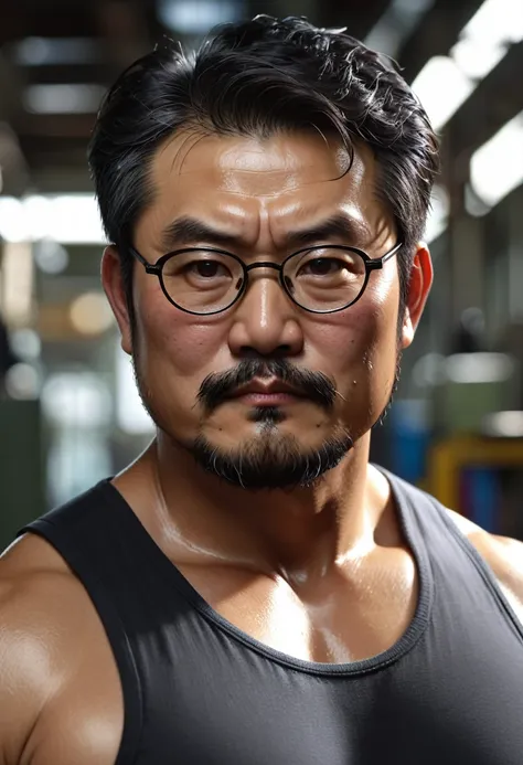 a wild plump east japanese uncle man, (55 years old daddy:1.1), 1boy, solo, handsome, nerdy, stubbles, short beard, small eyes, ...