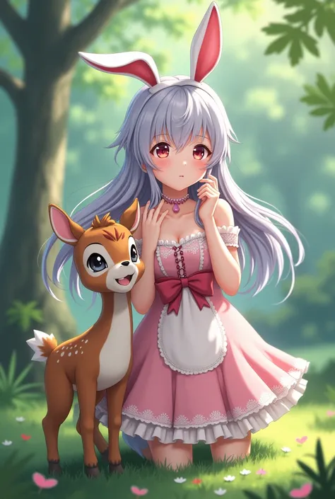 Mai Sakurajima the anime bunny girl senpai, impersonating Noko Shikanoko from the anime my friend nokotan is a deer 