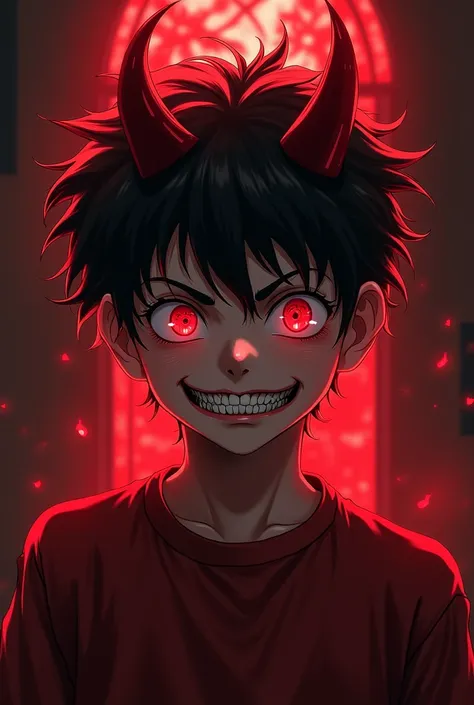 Red devil face boy anime