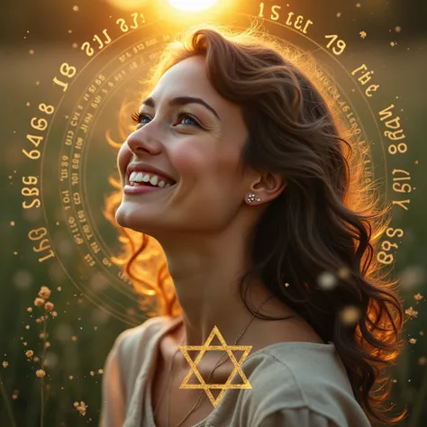 A modern and attractive visual art could be composed in the following way:

main image: a woman smiling, in a natural environment at sunrise or sunset, transmitting serenity and confidence.

Additional Elements:

Discreet Star of David in the lower corner,...