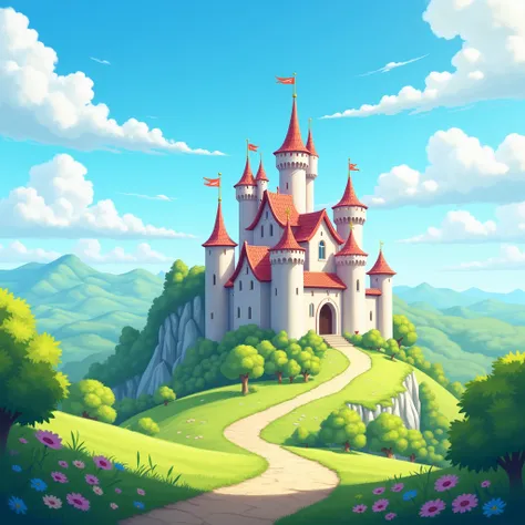 landscape, Kingdom, castles, fancy, sunny, anime, 4k, epic