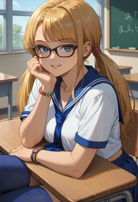 score_9, score_8_up, score_7_up, score_6_up, source_anime break, rmikaschool, low twintails, glasses, serafuku, blue tie, navel,...