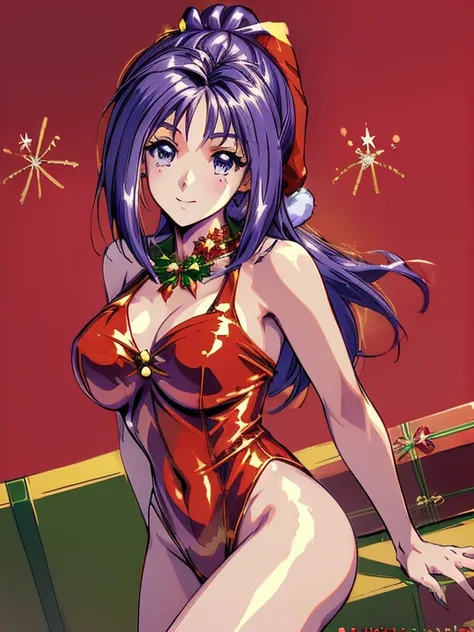 ((masterpiece)),((Ayako Katagiri)),((Katagiri Ayako)),((Mischievous Smile)),Anatomically perfect fingers,(((Christmas))),(((Santa Claus Costume))),winter,Separate costumes,Exposed navel,sexy,Exposed shoulders