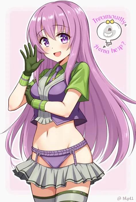 , ((, green purple and pink theme clothing:1.2, leather bikini, latex gloves, condom belt:1.4, mini skirt:1.1, garter belt, green thigh highs:1.2, purple boots:1.2)),multicolored bikini, (trick_or_treatment:1.2),long hair, +_+, sparkling eyes, star-shaped ...