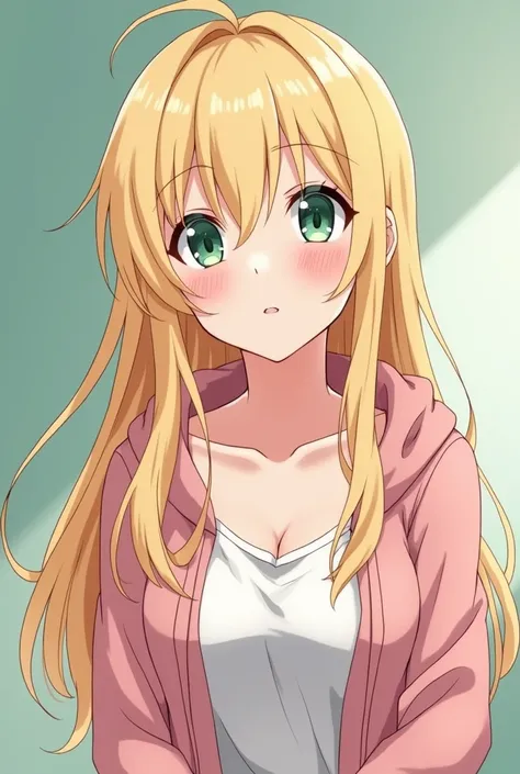 anime young girl with blond hair and small breast