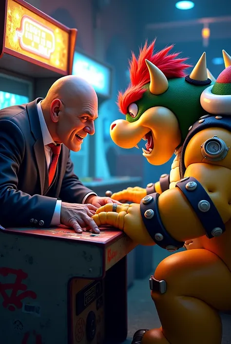 Robotnik and bowser playing arcade from Label Só 1 Ficha 