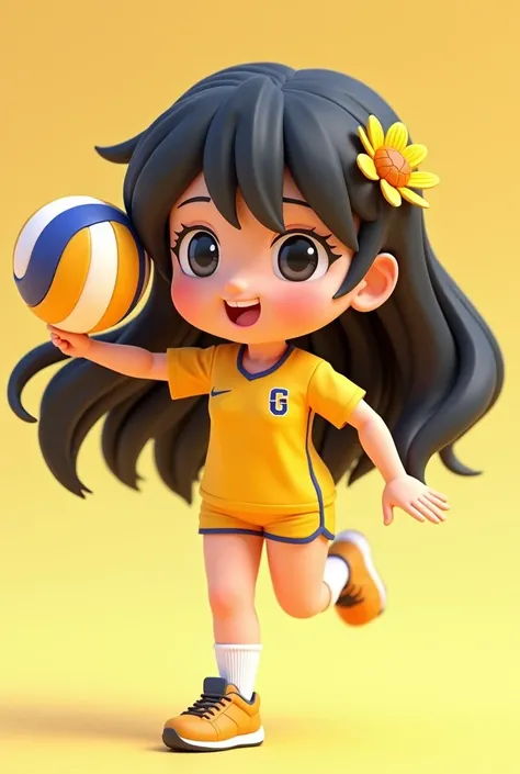 CHIBI 3D
HAIR: BLACK LONG HAIR 
COLOR: YELLOW 
OUTFIT: VOLLEYBALL JERSEY
SPORT: VOLLEYBALL
ACCESSORIES: SUNFLOWER CLIP
NUMBER: 13
NAME: MS.K