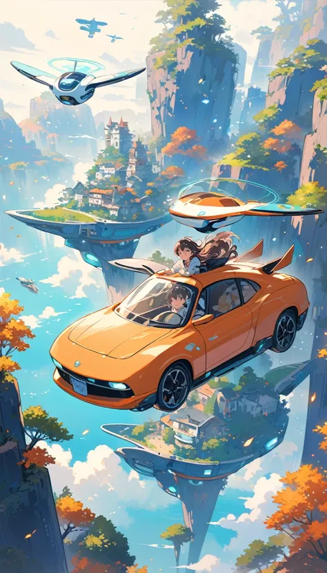 ghibli's painting style、the flying car of the future