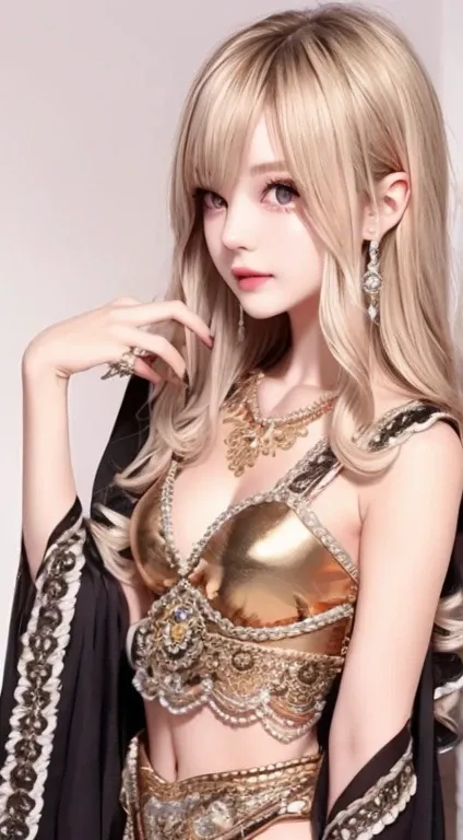 Beautiful woman、Arabian、Veil、Gold Jewelry、masterpiece、Highest quality、Ultra delicate、8k、、Blonde Hair、、Bustier、long hair、Veilヘアー飾り、レースのVeilをかぶる