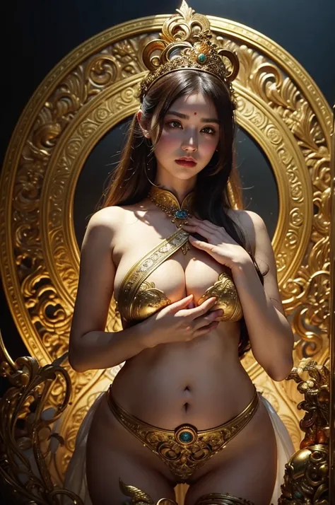 フェニックスのgoddess、美しいgoddess、Beautiful girl praying with hands together、Golden micro bikini with golden embellishments、（Small headband）（Big droopy、Sagging breasts、Big are drooping）Japan Beauty、goddess、Swan incarnation、Firm Belly、Pregnant women、Fertilized egg、...