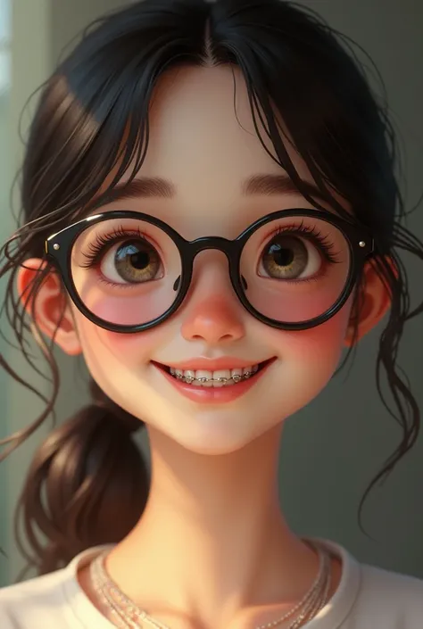 Beauty girl with spectacles with teeth braces