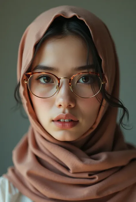 Beauty girl with spectacles with teeth braces with hijab