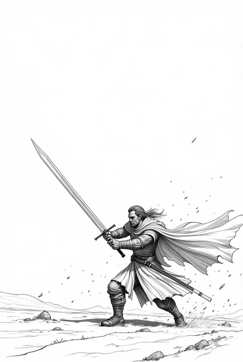 A shot of someone fighting with a great sword(Line art)