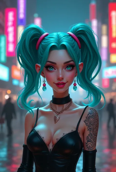 Create an image of Seraphine with Jinx&#39;s face and hairstyle