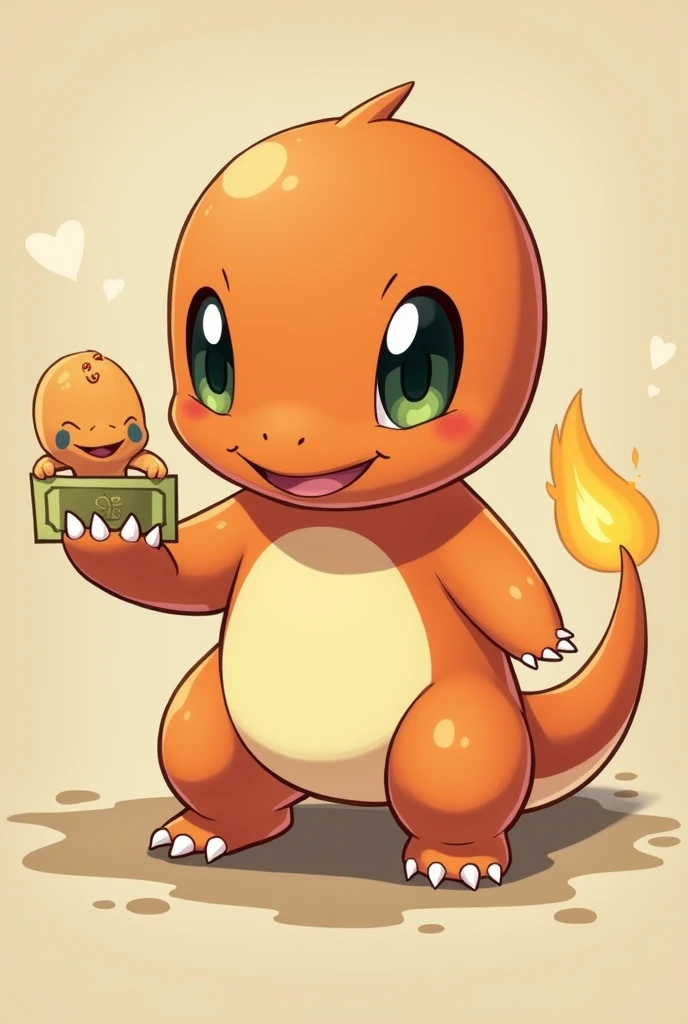 1 girl paying with Charmander, Charmander is playful and cute，Liveliness and agility，Orange soft fur，Big, bright eyes，cute 。(Charmander:1.5)