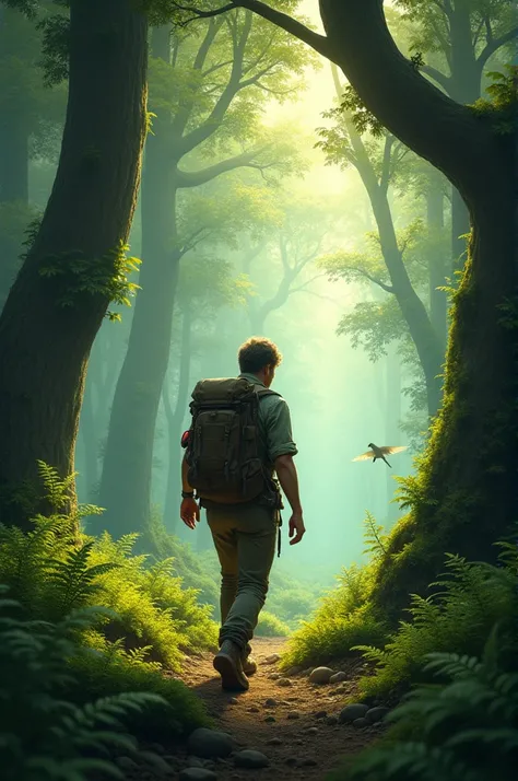 A man walking in forest alone 