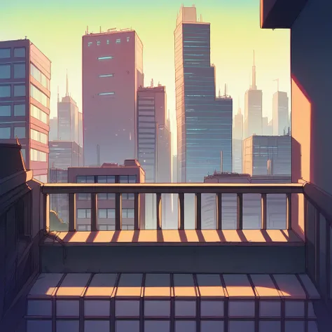 An artistic anime illustration of a silhouette of an Asian girl sitting on the railing of a particularly tall tower overlooking the city, looking straight at the camera in a complex, multi-layered urban environment at night, with Chinese signboards and dis...