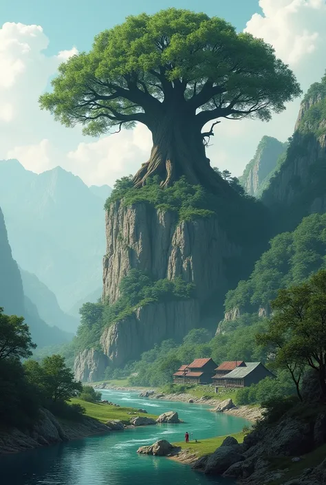 Avatar tree on the top of the mountain side of the river across the river village is there remove the people 