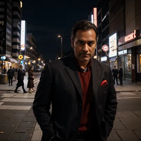 Man 40 years old, blazer, evening, city, street, Sight, nose humped