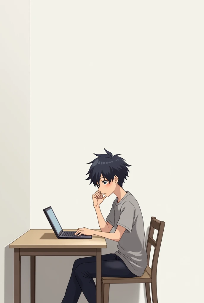 Boy seat on chair and his front table anime boy 20 to 22 years old

