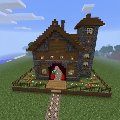 Imagine a minecraft house with farm and nether portal